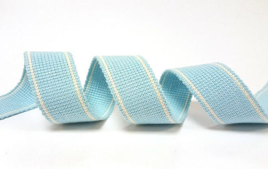 Cotton Blend Heavy Weight 2 Stripe Webbing - 34mm Light Aqua