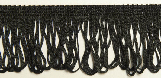 Looped Rayon Fringe- Black - 2"/5cm