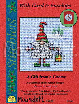 Stitchlets with Card & Envelope - A Gift from a Gnome