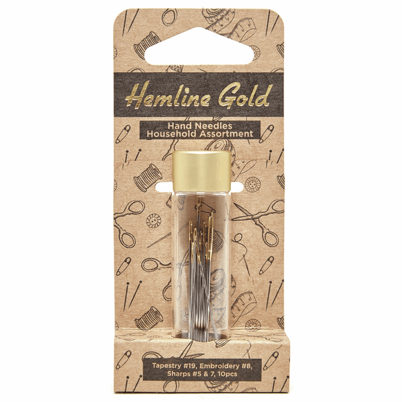 Hemline Gold - Hand Sewing Needles: Premium: Assorted Sizes: 10 Pieces