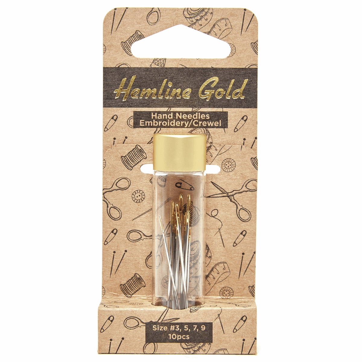 Hemline Gold - Hand Sewing Needles: Premium: Embroidery: Sizes 3-9: 10 Pieces