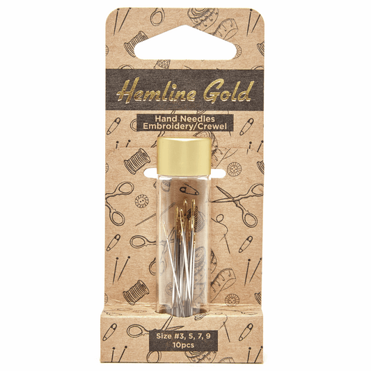 Hemline Gold - Hand Sewing Needles: Premium: Embroidery: Sizes 3-9: 10 Pieces