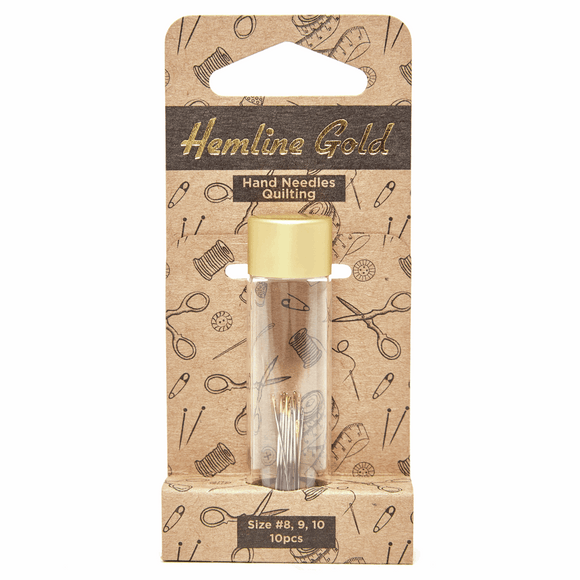 Hemline Gold - Hand Sewing Needles: Premium: Quilting: Sizes 8-10: 10 Pieces