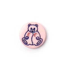 Button- 13mm Teddy Bear Print -Pink