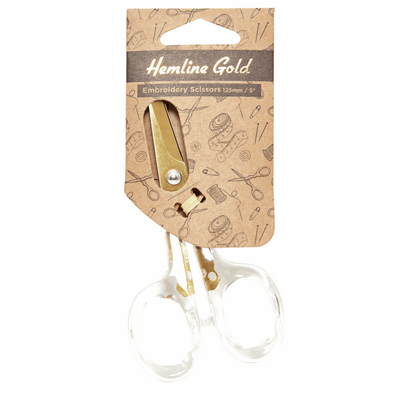 Hemline Gold - Scissors: Embroidery: Acrylic Handle: 12.5cm/5in: Brushed Gold