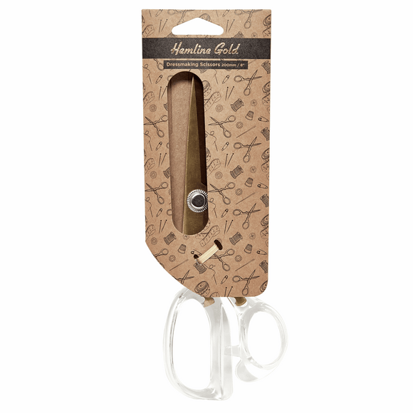 Hemline Gold - Scissors: Dressmaking Scissors: Acrylic Handle: 20cm/8in: Brushed Gold