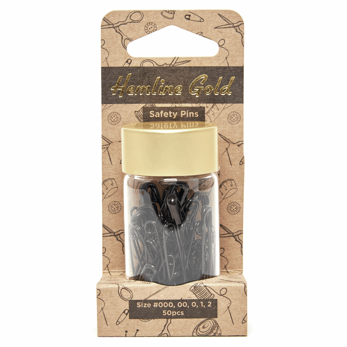 Hemline Gold - Assorted Size Safety Pins: Assorted Sizes: 50 Pieces: Black