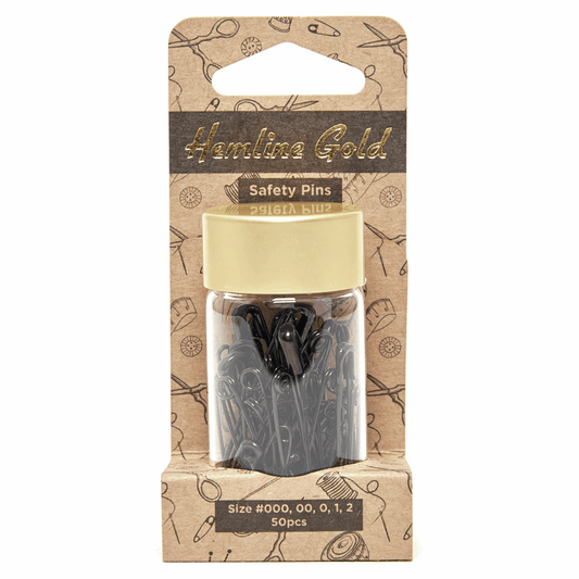 Hemline Gold - Assorted Size Safety Pins: Assorted Sizes: 50 Pieces: Black
