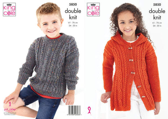 King Cole Knitting Pattern - Cardigan & Sweater Knitted in Big Value Tweed DK 5850