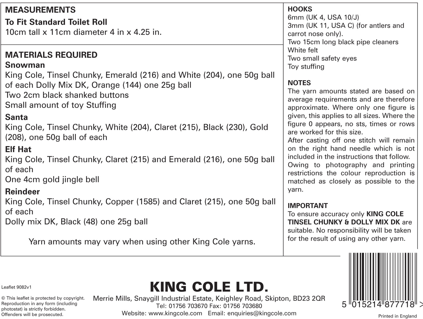 King Cole Knitting Pattern - 9082