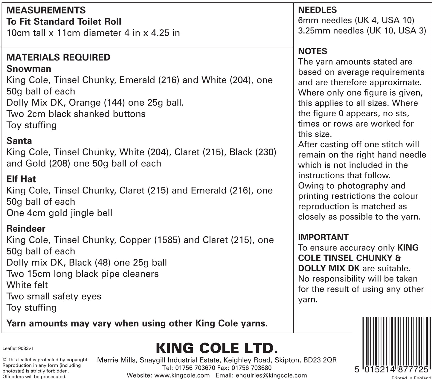 King Cole Knitting Pattern - 9083