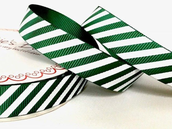 Bertie’s Bows Candy Stripe 16mm Green Grosgrain Ribbon (3mtr)