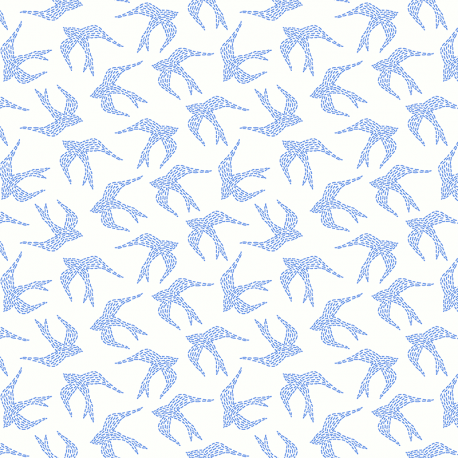 Cotton Lawn - Blue Birds on White
