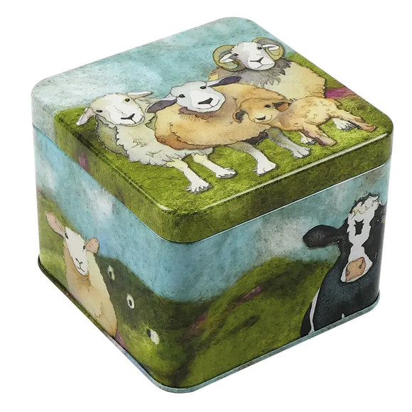 Felted Sheep Small Square Tin by Emma Ball Ltd
