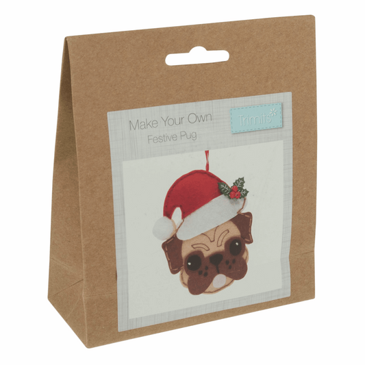 Felt Decoration Kit - Pug in Santa Hat