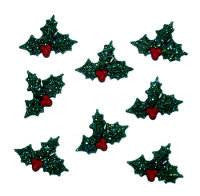 Glitter Holly Novelty Christmas Buttons - 6 pieces