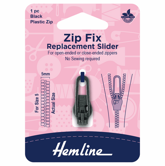Hemline Zip Fix: For Plastic: Size 5: Black