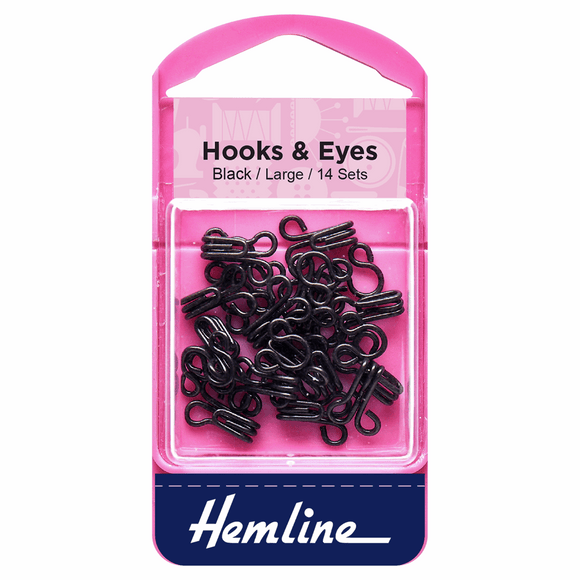Hemline Hooks & Eyes Black Size 3