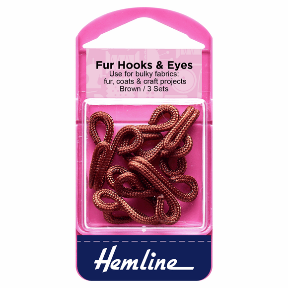 Hemline Brown Fur Covered Hooks & Eyes