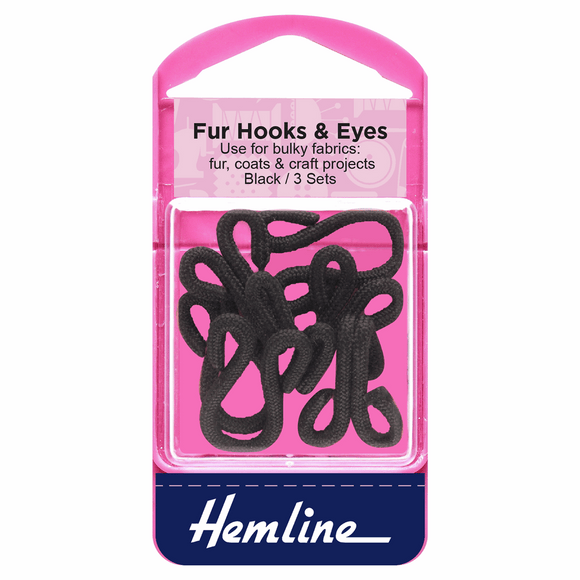 Hemline Black Fur Covered Hooks & Eyes Size 3