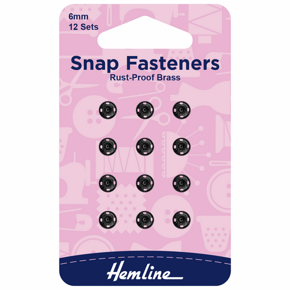 Hemline Black Snap Fasteners 6mm