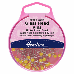 Hemline Extra Long Glass Head Pins 45mm