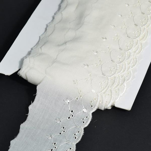 Broderie Anglaise Trimming- 75mm Flat- Cream