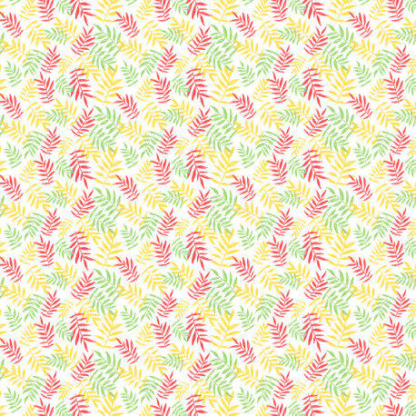 Cotton Lawn - Multi Leaves on White