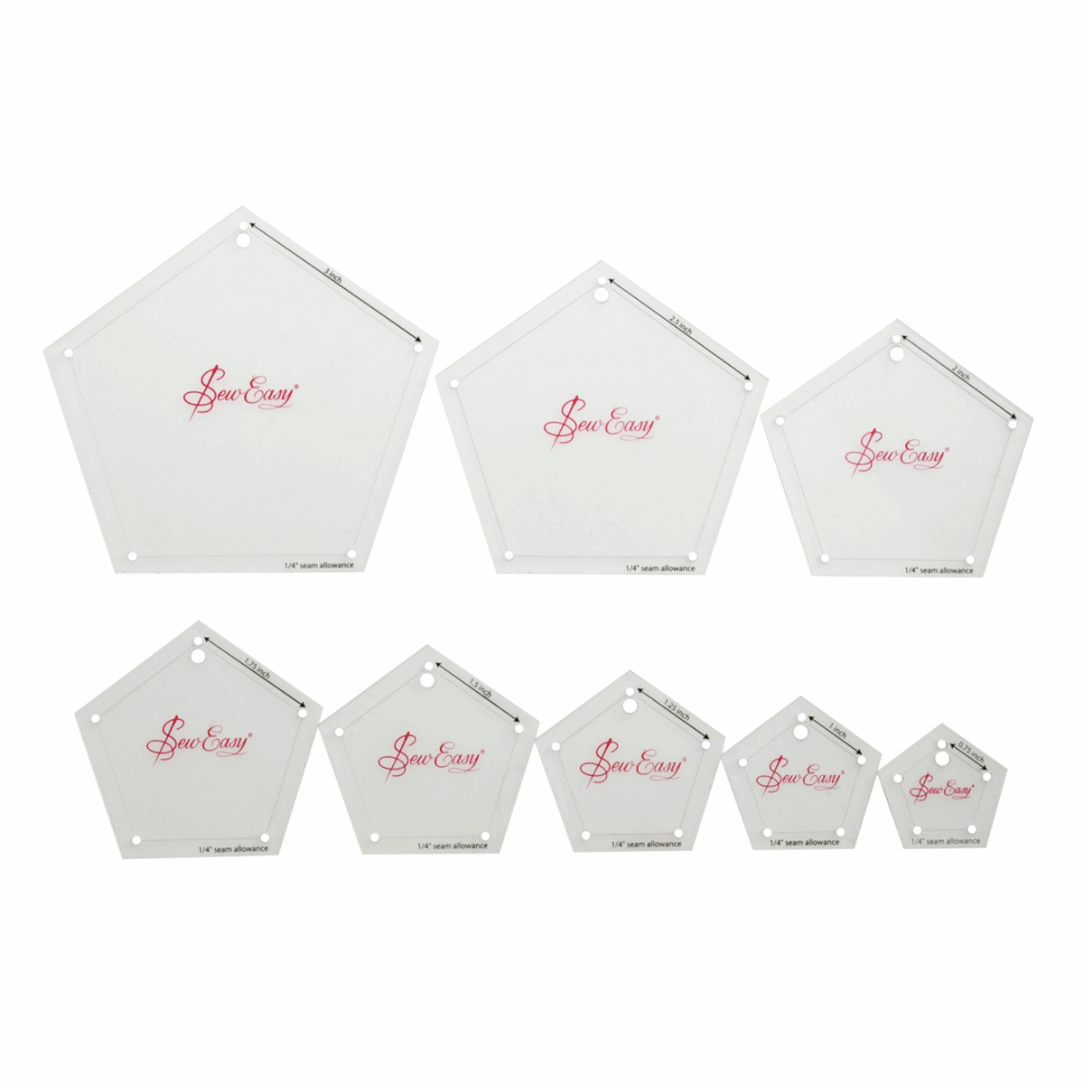 Sew Easy Template Set: Patchwork: Mini Pentagons: 8 Sizes: 0.75 - 3in