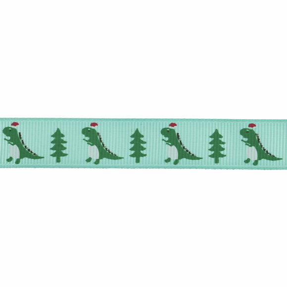 Grosgrain 15mm Ribbon - Christmas Dinosaurs