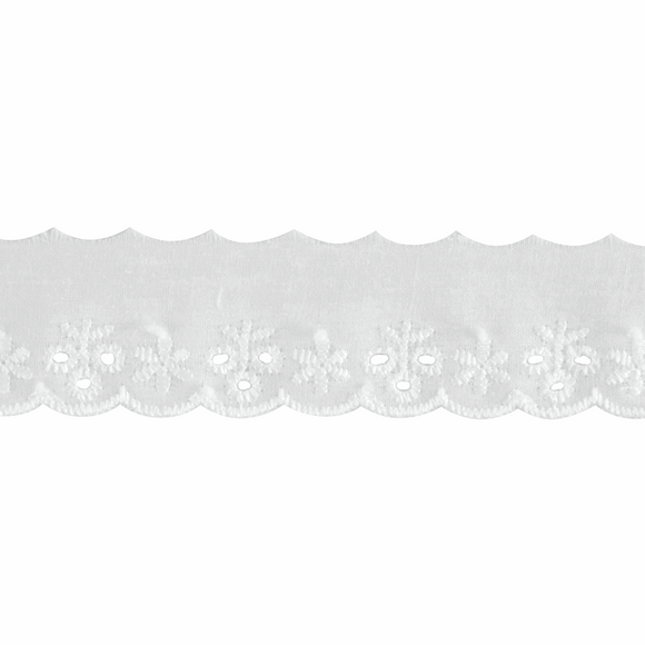 Flat Broderie Anglaise Floral - White 30mm
