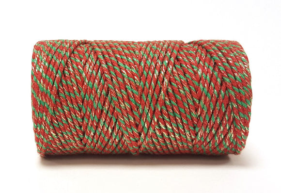 Red & Emerald Green with Gold Sparkle 100% Cotton British-Made 2 Ply/2mm Bakers Twine