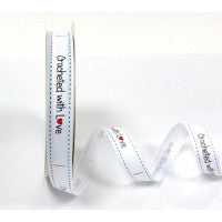 Bertie's Bows Crocheted With Love Print Grosgrain - 16mm White