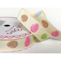Bertie's Bows Easter Egg Print Grosgrain - 16mm Ivory