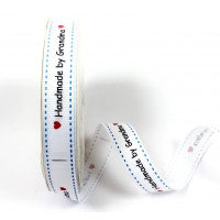 Bertie's Bows Handmade By Grandma Print Grosgrain - 16mm White