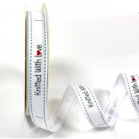 Bertie's Bows Knitted with Love Print Grosgrain - 16mm White
