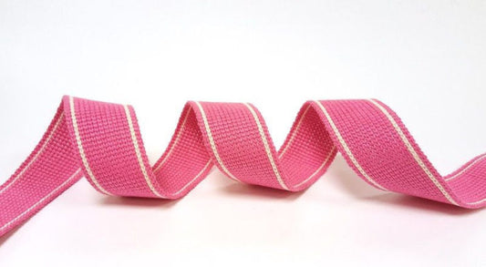 Cotton Blend Heavy Weight 2 Stripe Webbing - 34mm Pink
