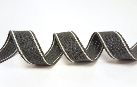 Cotton Blend Heavy Weight 2 Stripe Webbing - 34mm Charcoal