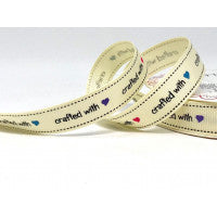 Cream Grosgrain Ribbon - 16mm - Crafted with Love Print