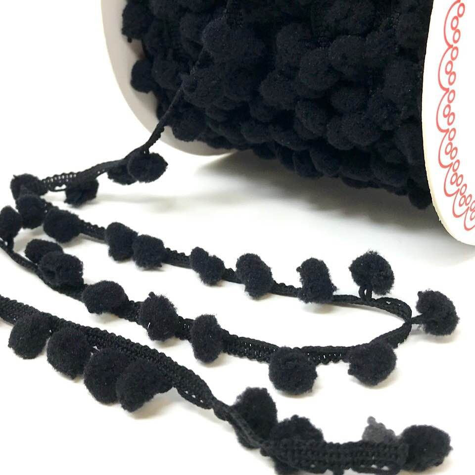 Bertie's Bows Pom Pom Trim - 10mm Diameter -Black